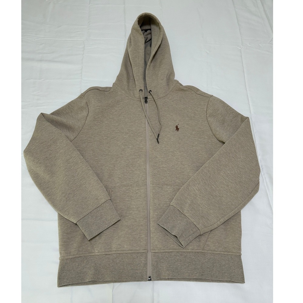 Polo Ralph Lauren Mens Full Zip Hoodie Tan Heather Brown Pony Logo Size Large